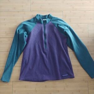 Melanzana Micro Grid Half Zip Mock Neck Women's Medium Fleece Pullover Purple